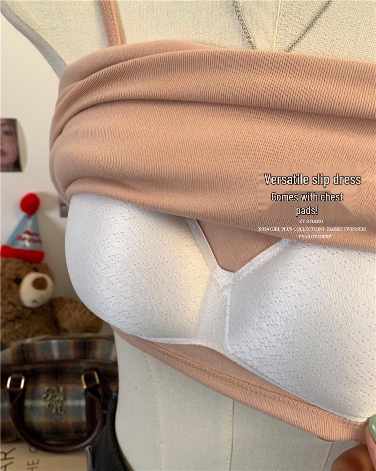Gebürstetes Slim-Fit Trägerkleid mit Brustpolstern - Vielseitiger kurzer Rock für Damen, Herbst-Winter Sexy Stil