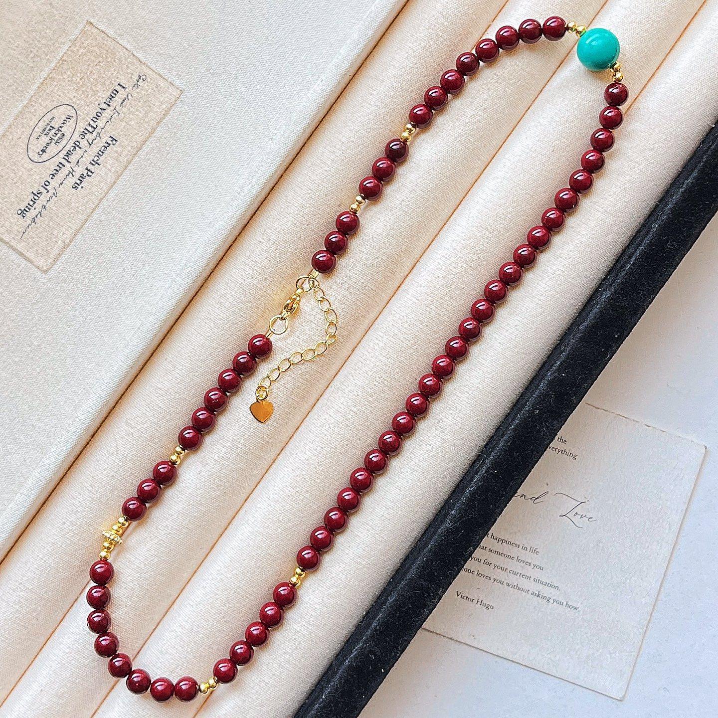 Autumn And Winter Retro Ankola Red Shijia Pearl Necklace Collarbone Chain Neck Chain