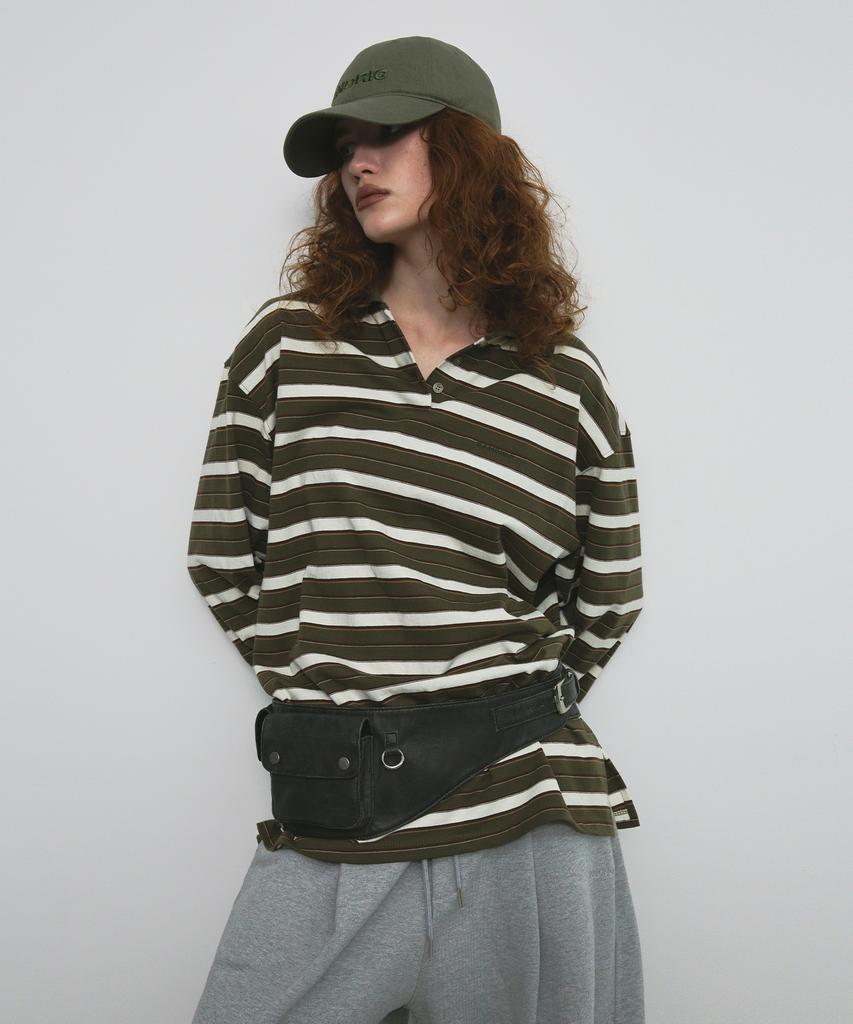 Saendeulig Stripe Overfit Collar T-Shirt_Khaki