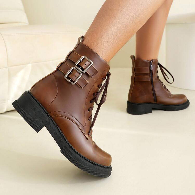 Spring and Autumn Low Heel Short Boots Women's  40-43 Women's Boots Strap Martin Boots