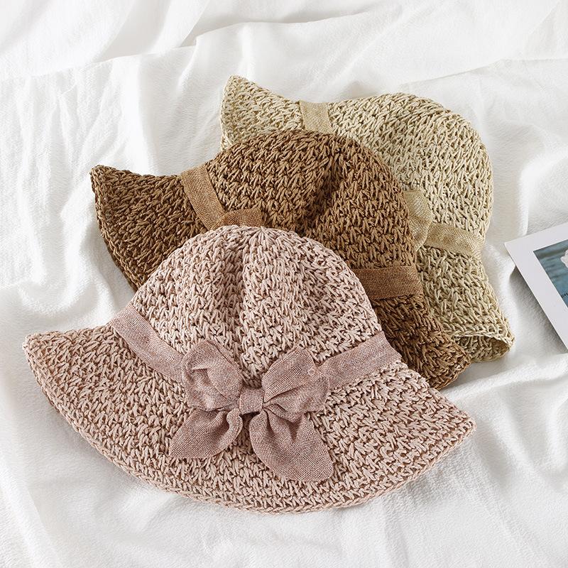 Freedom Outdoors Women's Beige Handmade Straw Panama Hat With Bowknot Detail - Foldable Wide Brim Uv-Protected Sun Cap For Summer Beach