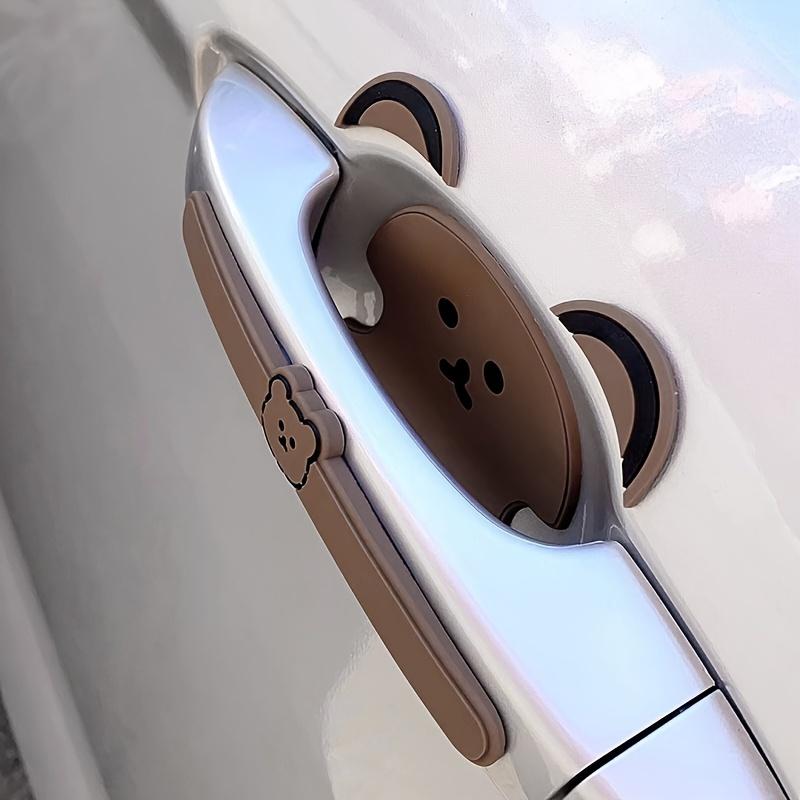 8pcs Cute Bear Silicone Car Door Handle Protector - Anti-Scratch & Collision Film, Brown Accents, Fits Various Models