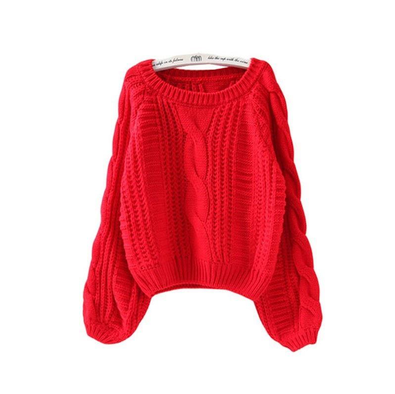 Korean Style Lantern Sleeve Knit Pullover Sweater - Women's Autumn/Winter Fashion