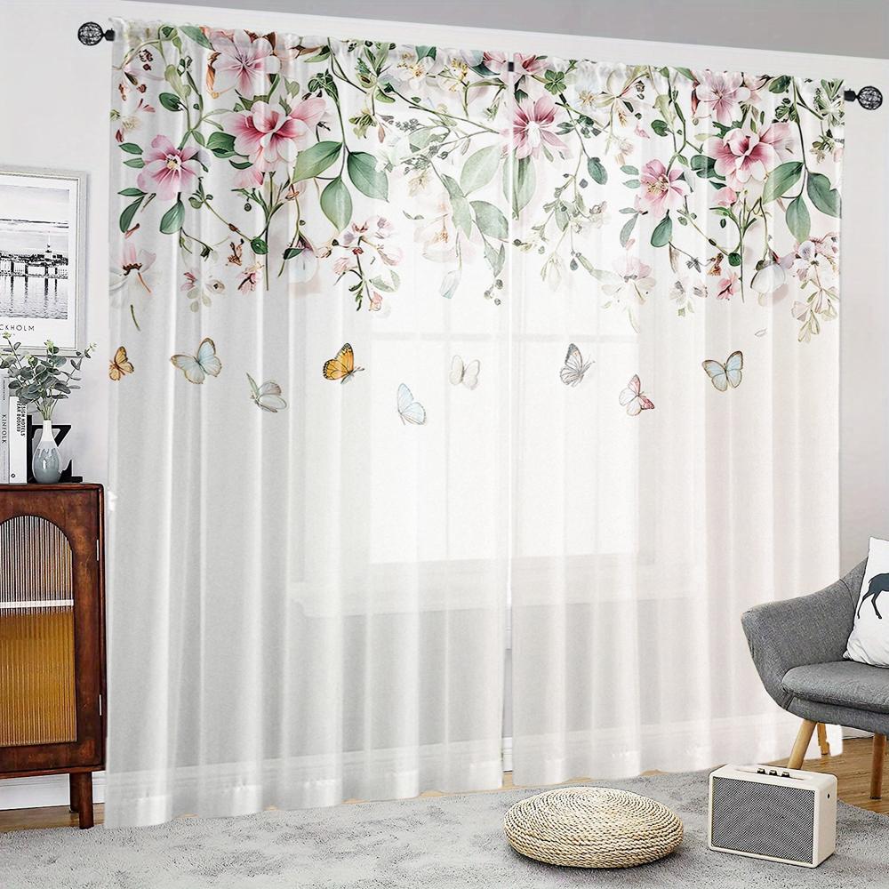 2 kusy HD digitální jednoduché motýlí květinové tištěné záclony domácí dekorace styl dekorativní obývací pokoj ložnice tyčové záclony