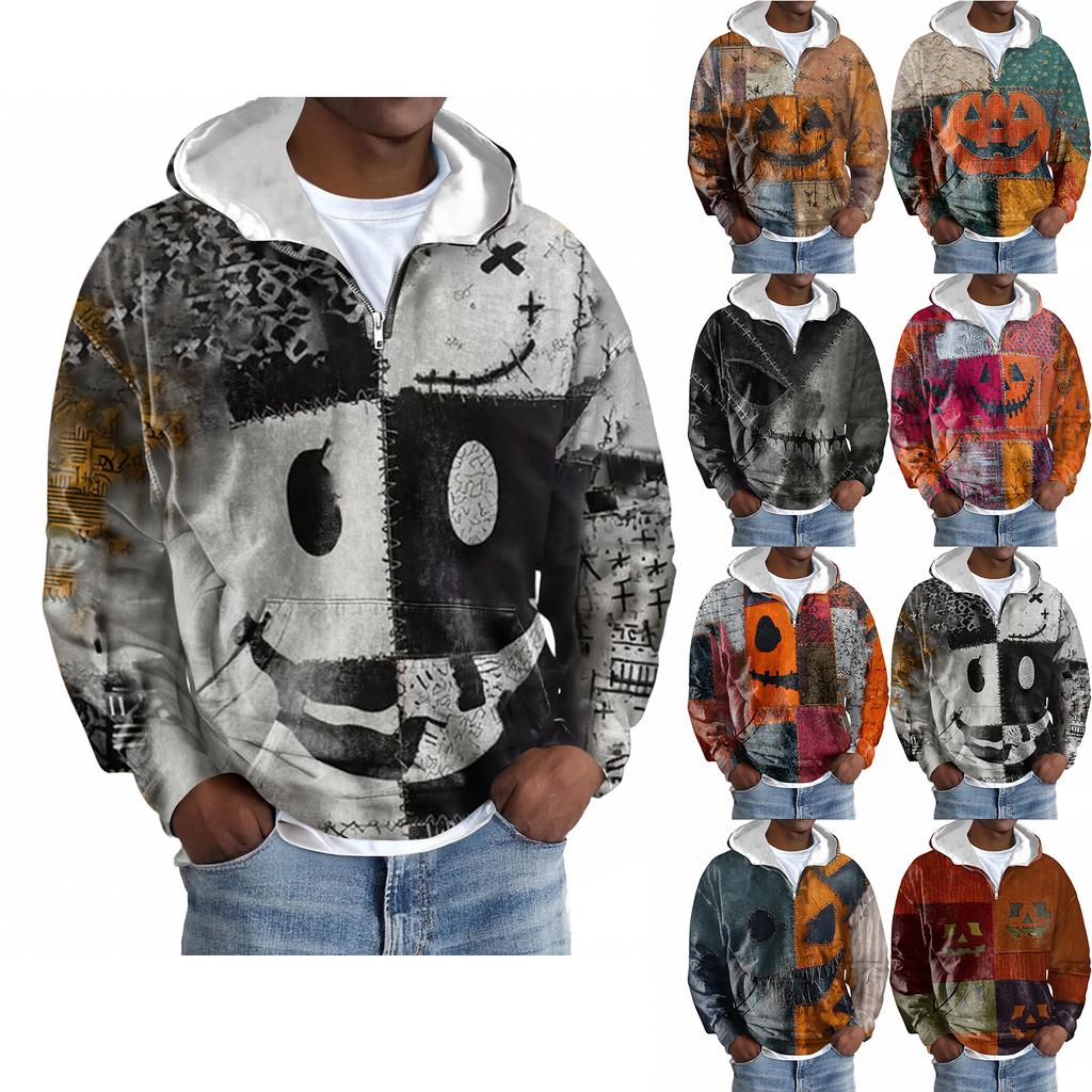 Men Zipper With Pockets  Vintage Hoodies Casual Sweatshirts Lightweight