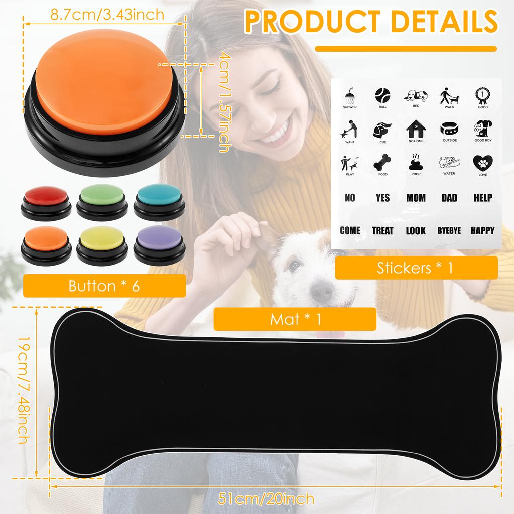 4/6 Pcs Dog Communication Buttons with Nonslip Mat Voice Recording Button for Pet Training Buzzer 30 Second Record Playback