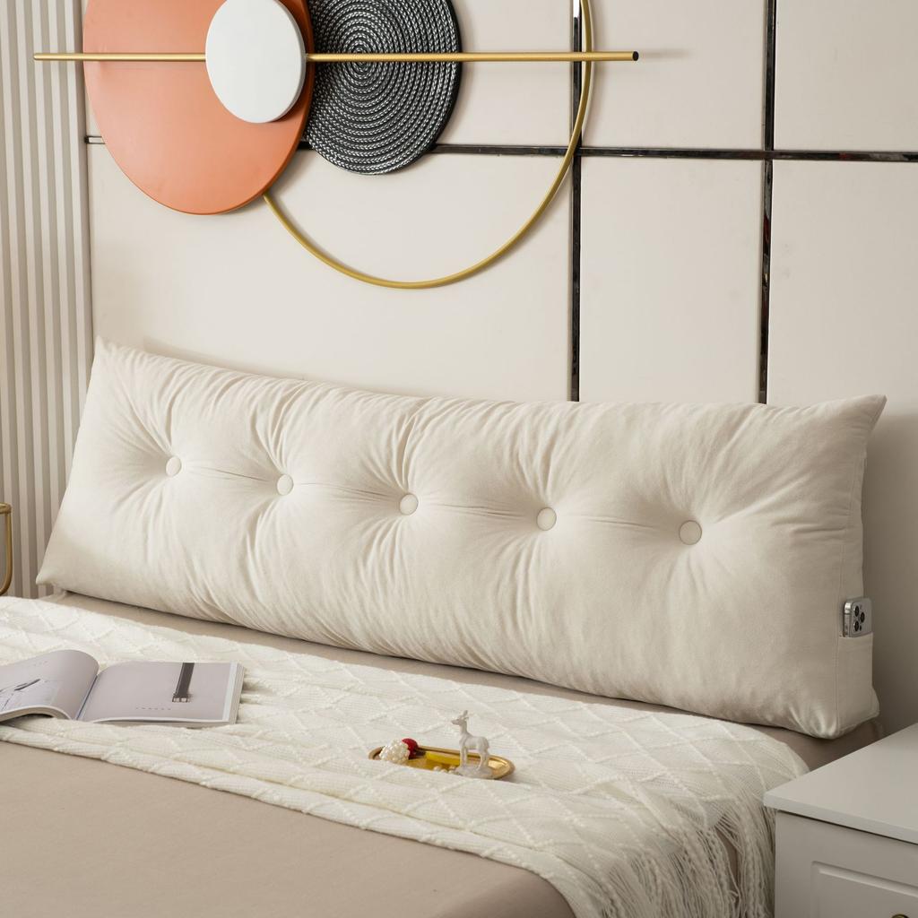 Comfortable Thick Filled Bed Back Pillow, Solid Color Soft Headboard Support Cushion With Practical Side Pocket