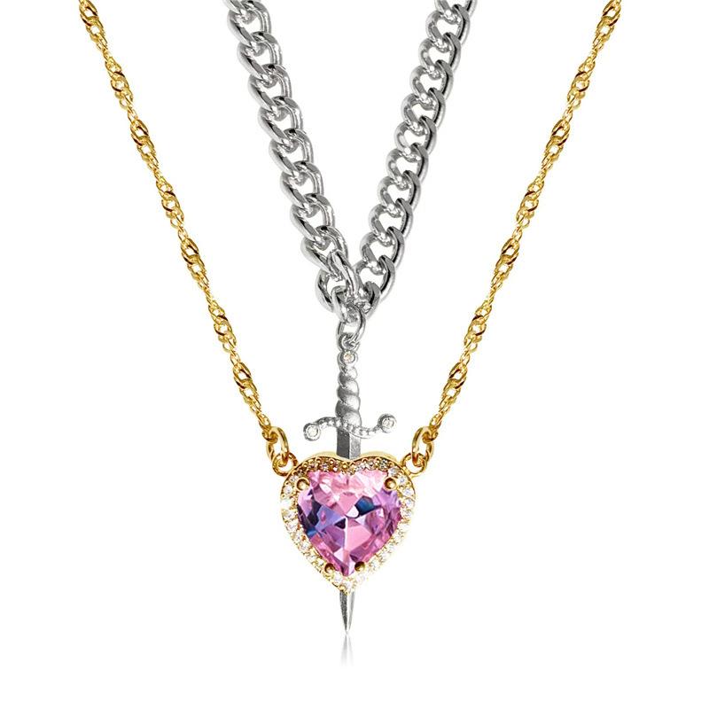 1Pc Gothic Punk Sword Heart Creative Couple Necklace for Women Men Lovers Sparkling Heart Pendant Jewelry Accessories Gifts