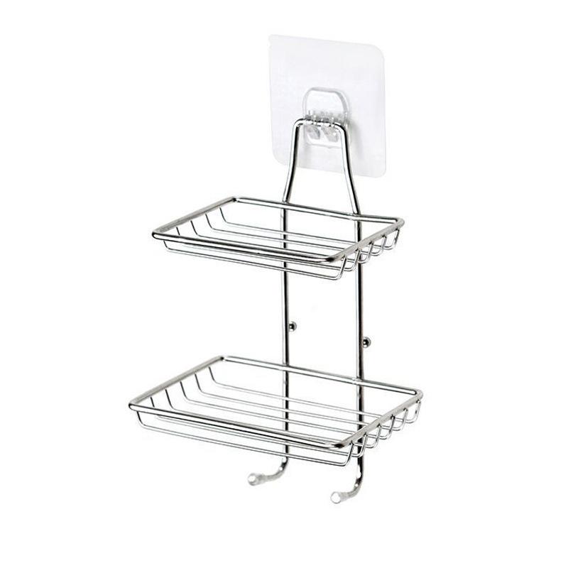 Porte-savon double étage égouttoir en acier inoxydable sans perçage mural porte-savon salle de bain cuisine douche organisateur de rangement