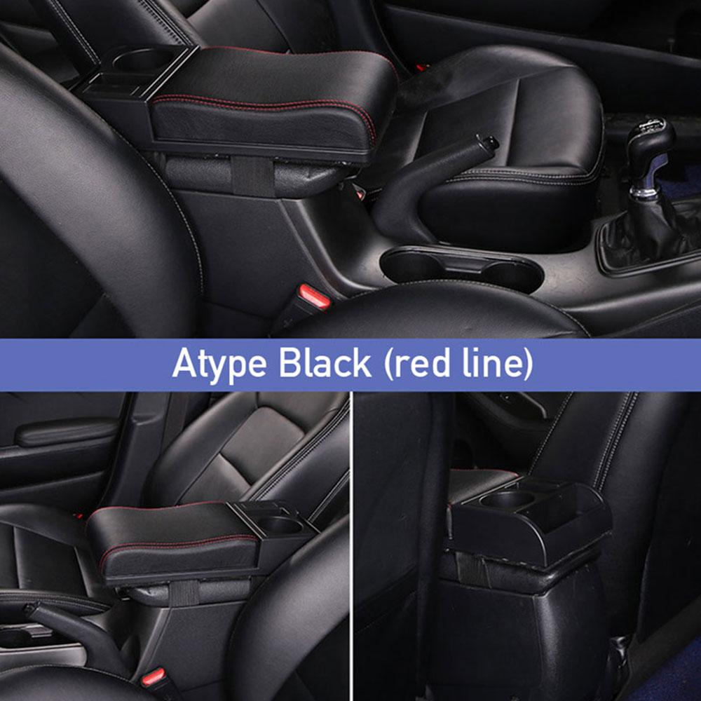 1Pc Universal Car Armrest with Cup Holder Pu Leather Storage Box Soft Elbow Support Cushion Multifunctional Movable Armrest