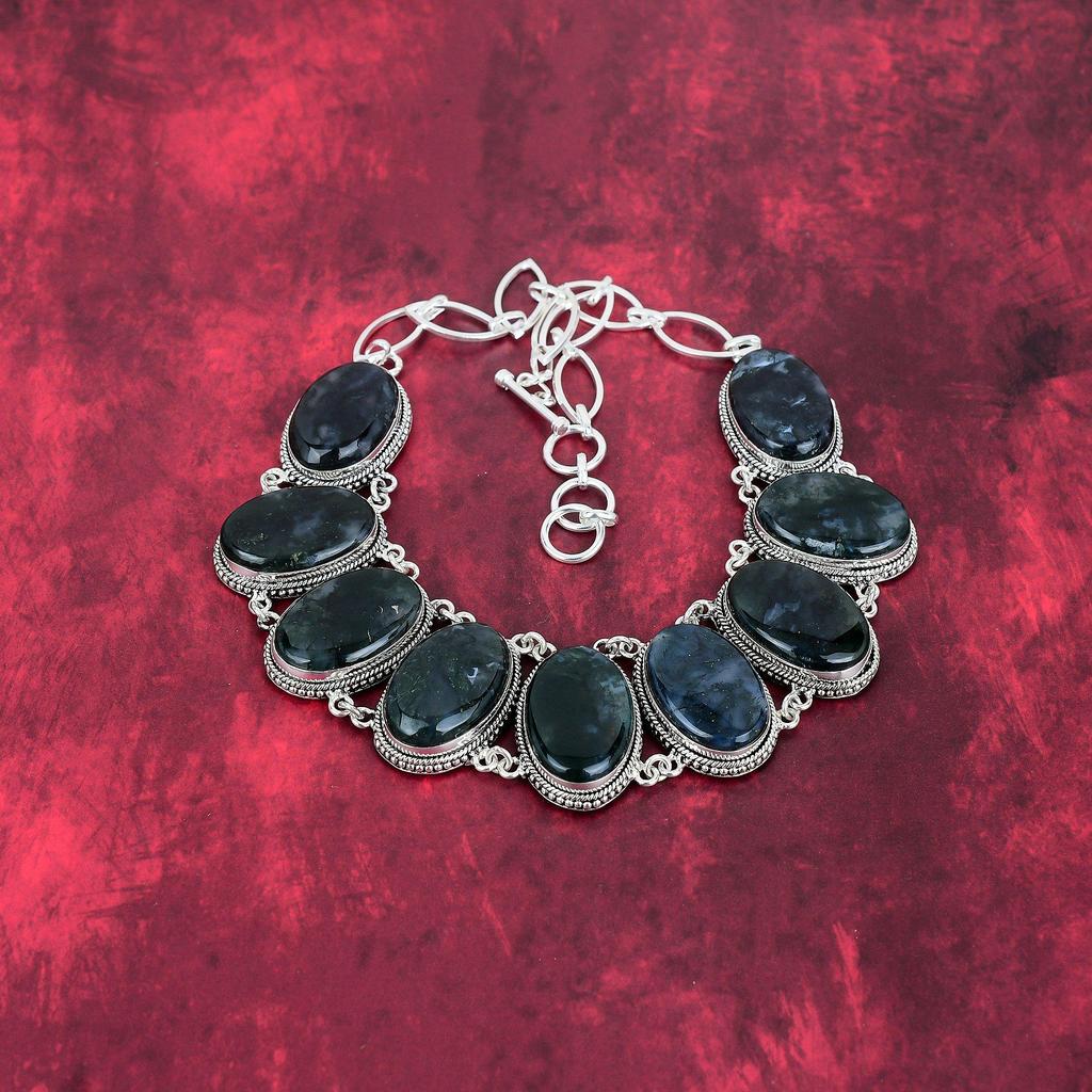 Moss Agate Necklace, Gemstone Jewelry 925 Solid Sterling Silver Necklace, Gift For Women Handmade Necklace