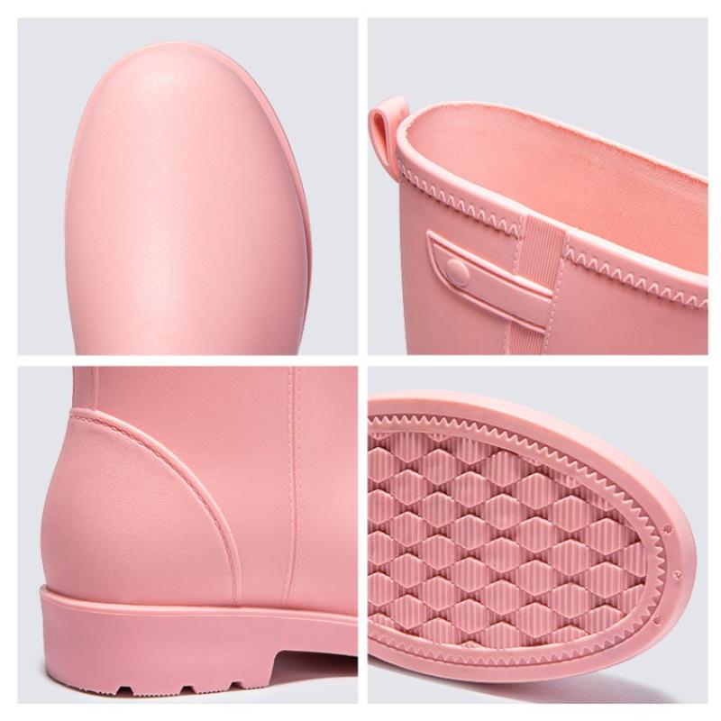 Women's Mid-Calf Sweet Waterproof Anti-Slip Soft Bottom Wear-Resistant Rain Boots Integrated Workwear Outdoor Slip-On Shoes