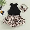 Baby Girl 3Pcs Summer Outfits, Sleeveless Halter Tops + Ruffle Shorts + Headband Set