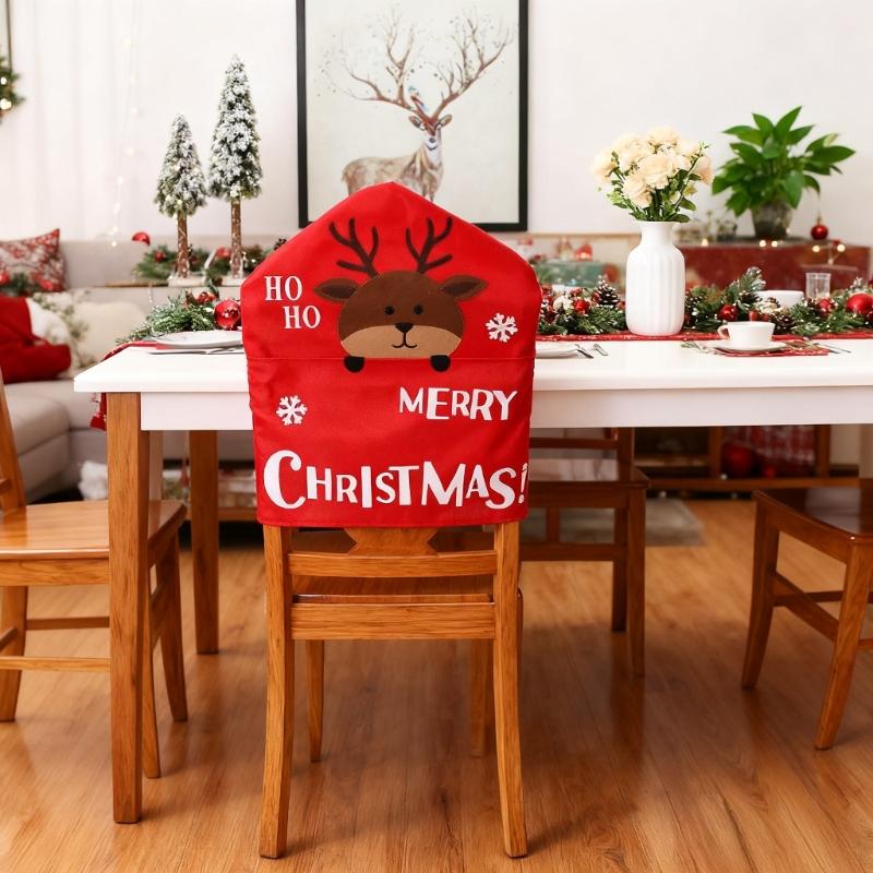 Santa Figure Fabric Chair Cover Smooth Universals Size for Dining Living Room Christmas Decoration