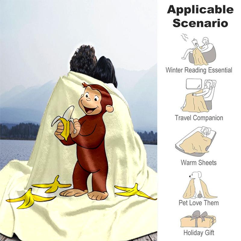 1pc Blanket Curious George Print Design, Lightweight Blanket for Sofa, Bed- Soft &Warm, Gift for All Seasons like Christmas, Halloween