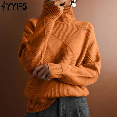 Женская мода повседневная осень-зима однотонный принт длинный рукав высокий ворот свитера