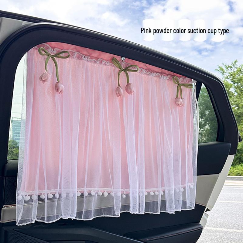 Blue Rain Lace Car Sunshade Curtains for Baby - Suction Cup Side and Rear Window Protection