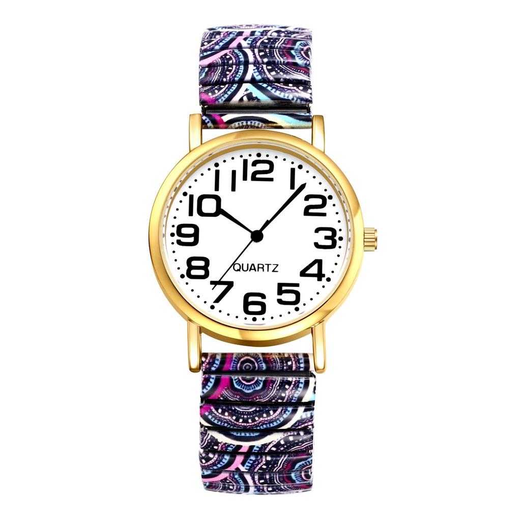 Bohemian Watch with Elastic Strap and Arabic One Size Fits Floral Waterproof Quartz Watch with Stretchable Stainless Steel Analog Colorful Ethnic