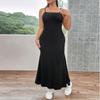 Summer Womens Sexy Fishtail Halter Long Dress Plus Size Package Hip Slim Dress Casual Temperament Fashion Black Dress for Lady