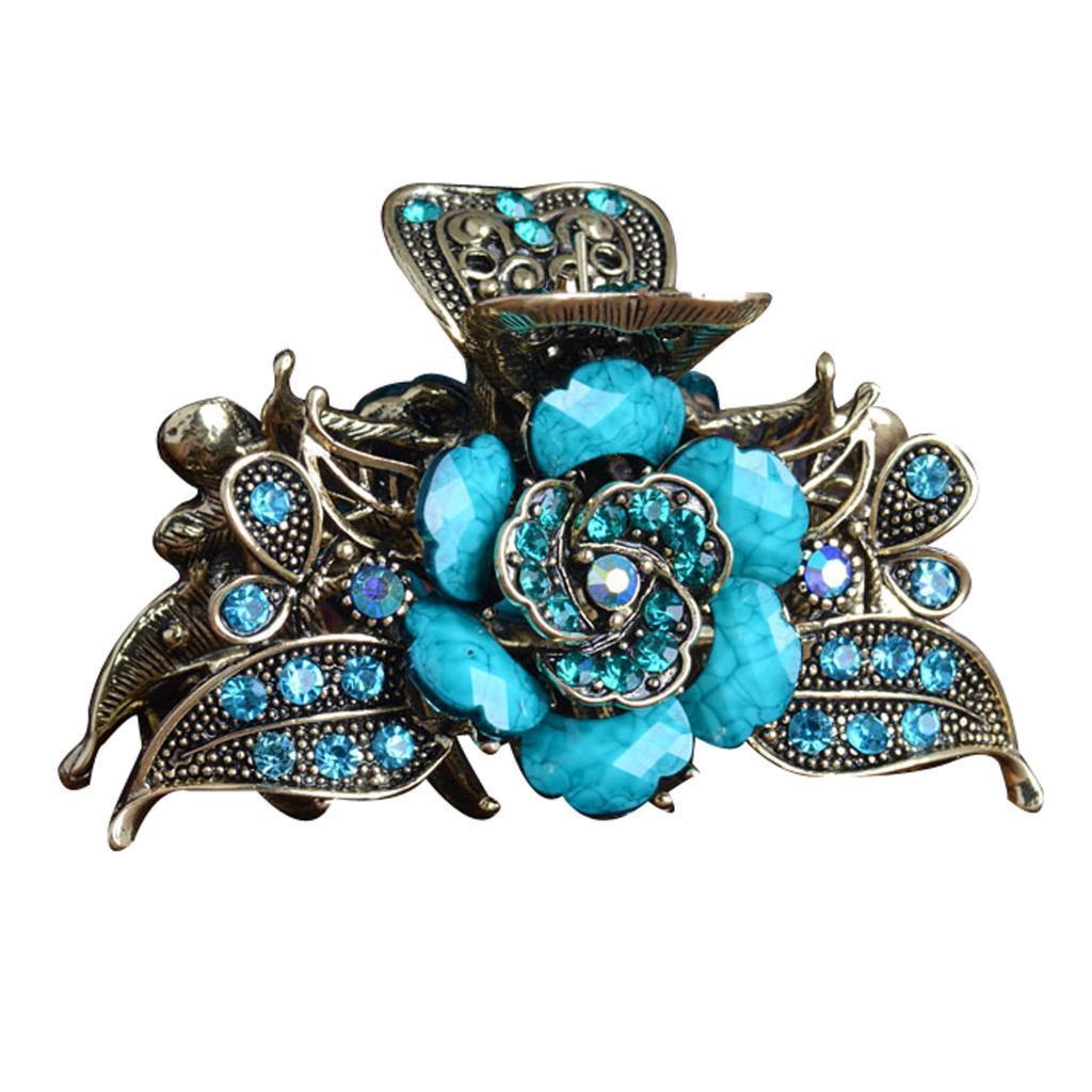 4x Diamante Turquoise Jaw Clip Womens Metal Updo Hair Clamp Barrette