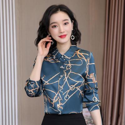 Camicia da donna casual a maniche lunghe in seta di gelso stampata stile coreano 2025