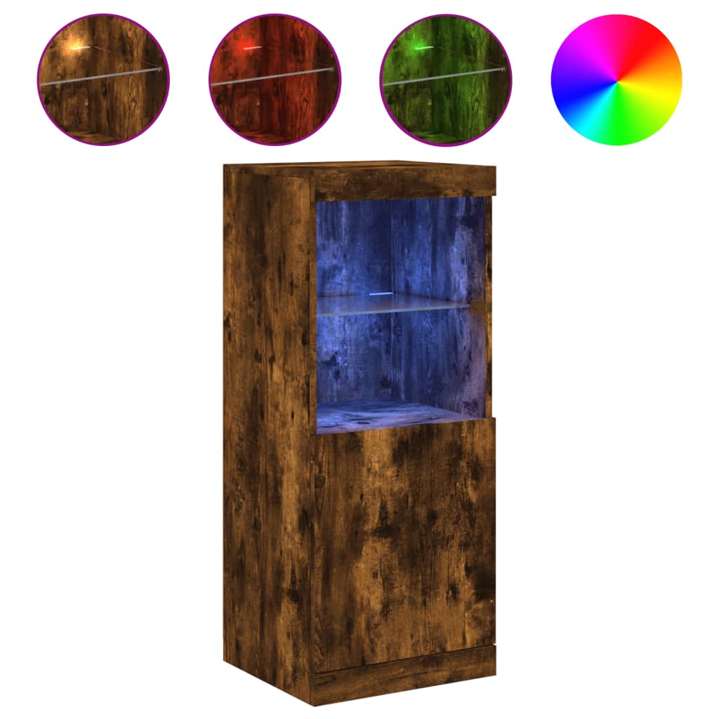Sideboard with LED Lights Smoked Oak 41 x 37 x 100 cm