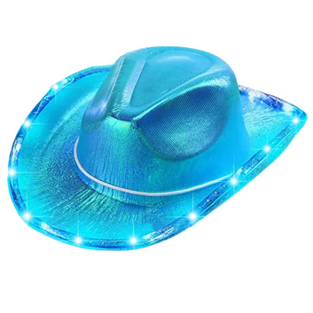 Party Ready Denims Hat Western Role Playing Hat Light Up Hat Shining Glitter Hat for Party Goers and Night Runners
