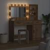 Makeup Table with Mirror Lighting 2 pcs Brown Particleboard
