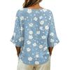 T-shirt da donna con scollo a V, stampa floreale vintage, vestibilità ampia, manica corta, misto lino, top casual con dettaglio a bottone