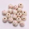 100Pcs Wood Faced Beads, Smiles Beads with Holes, Natural Wood Beads Round Loose Beads for DIY Crafts and Jewelry Making