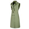 Women's Sleeveless Double-Breasted Trench Coat - Lapel, Belted, Polyester Outerwear, Casual Style