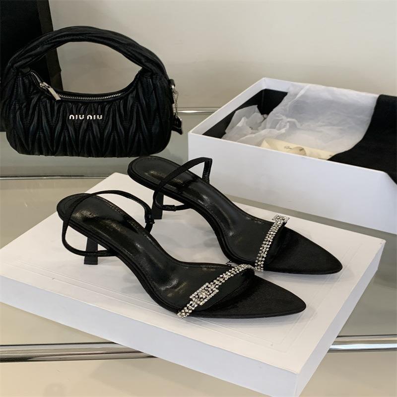 Fashion All-Match Riband 2025 Summer Luxury Sandals Strappy Heels Female Shoe Open Toe Fashion  Buckle Girls Stiletto Beige New High Com