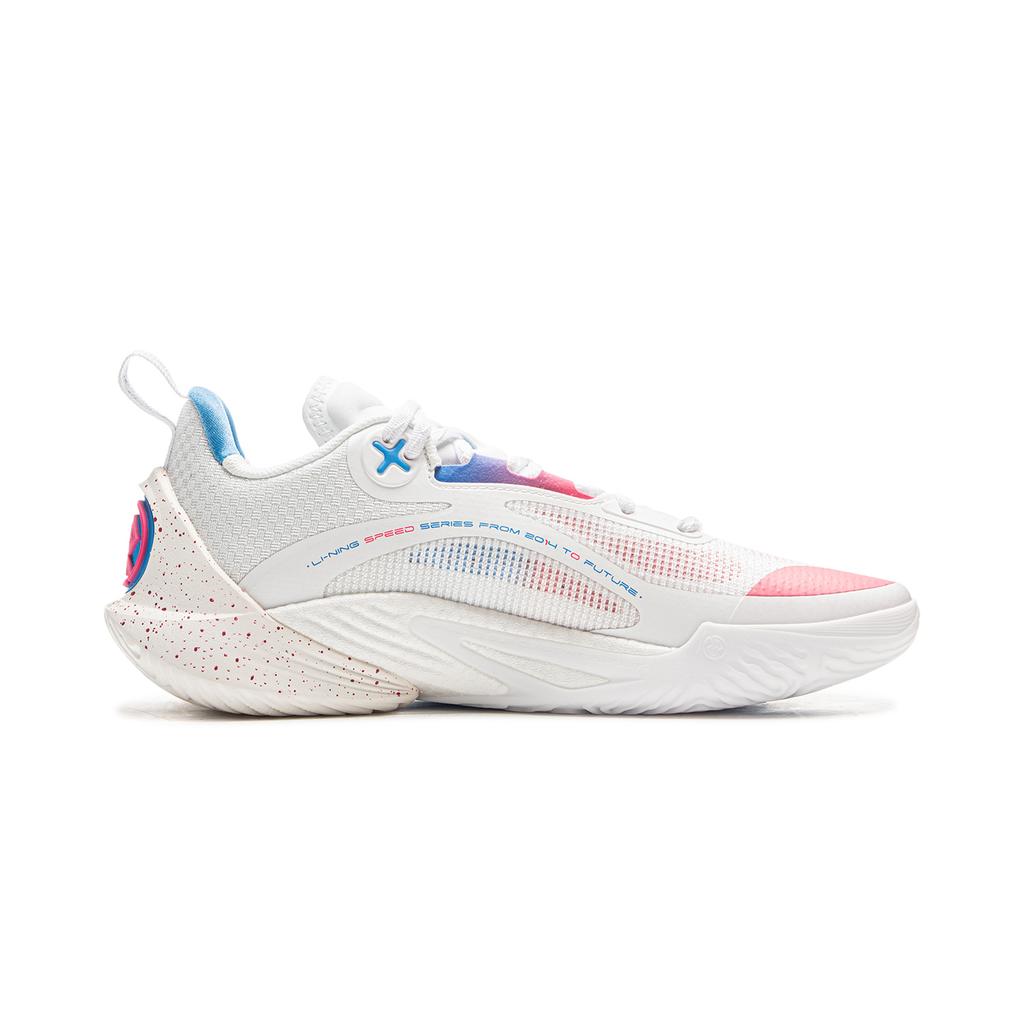 New LiNing Speed 10 Cushioning, Wear Resistant Low Top Basketball Shoes Men's White Pink Blue ABAT085-76