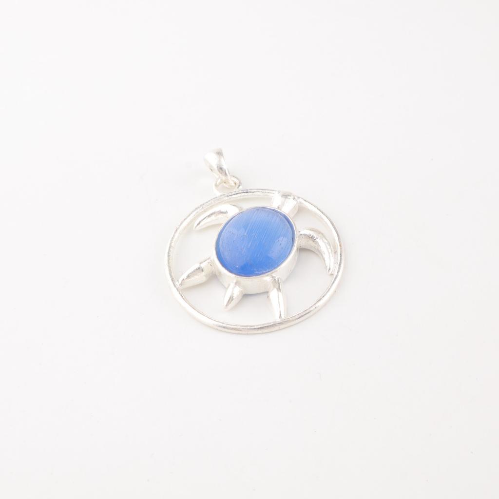 Dark Blue Cat's Eye Gemstone 925 Solid Silver Jewelry Handmade Pendant For Women CP-2-47