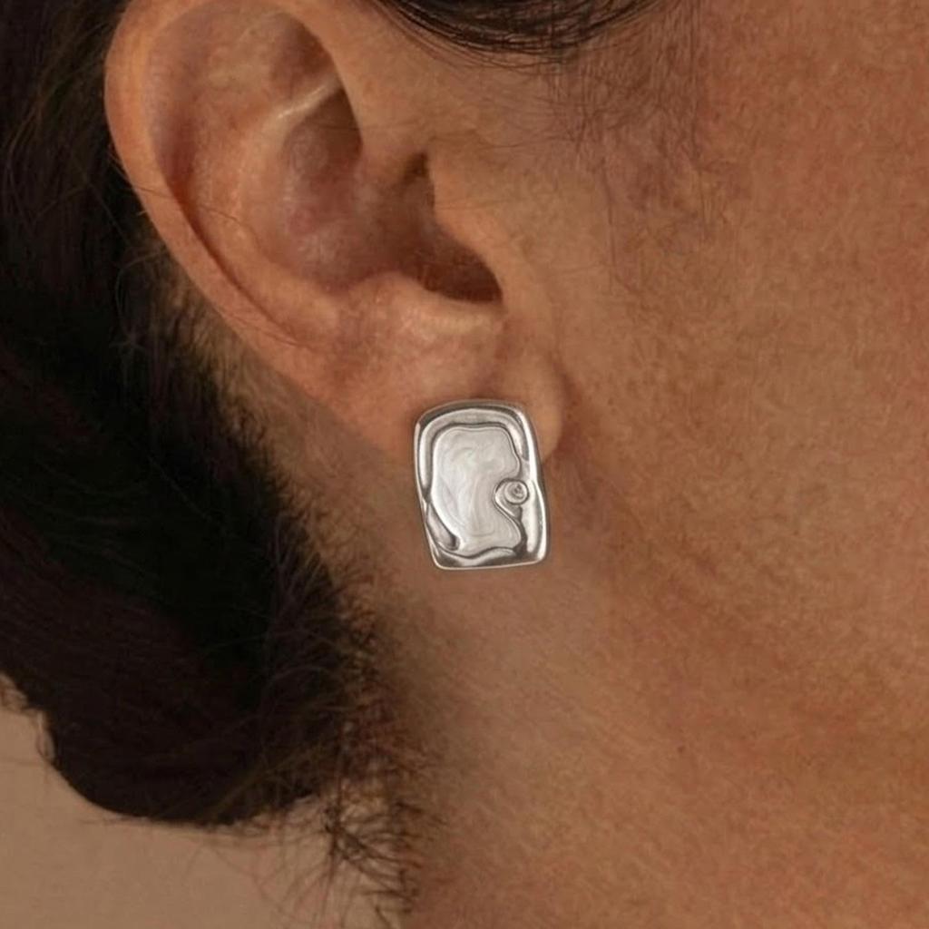 Elegant Retro Geometric Square White Oil Drop Stainless Steel Earrings for Women