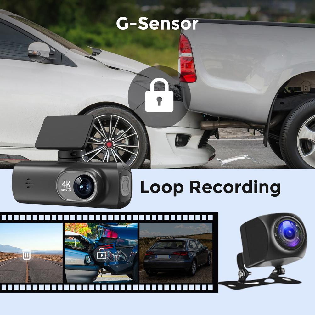 4K Dashcam, Front- und Rückkamera mit Doppelobjektiv, GPS/WIFI/Nachtsicht/24-Stunden-Parküberwachung