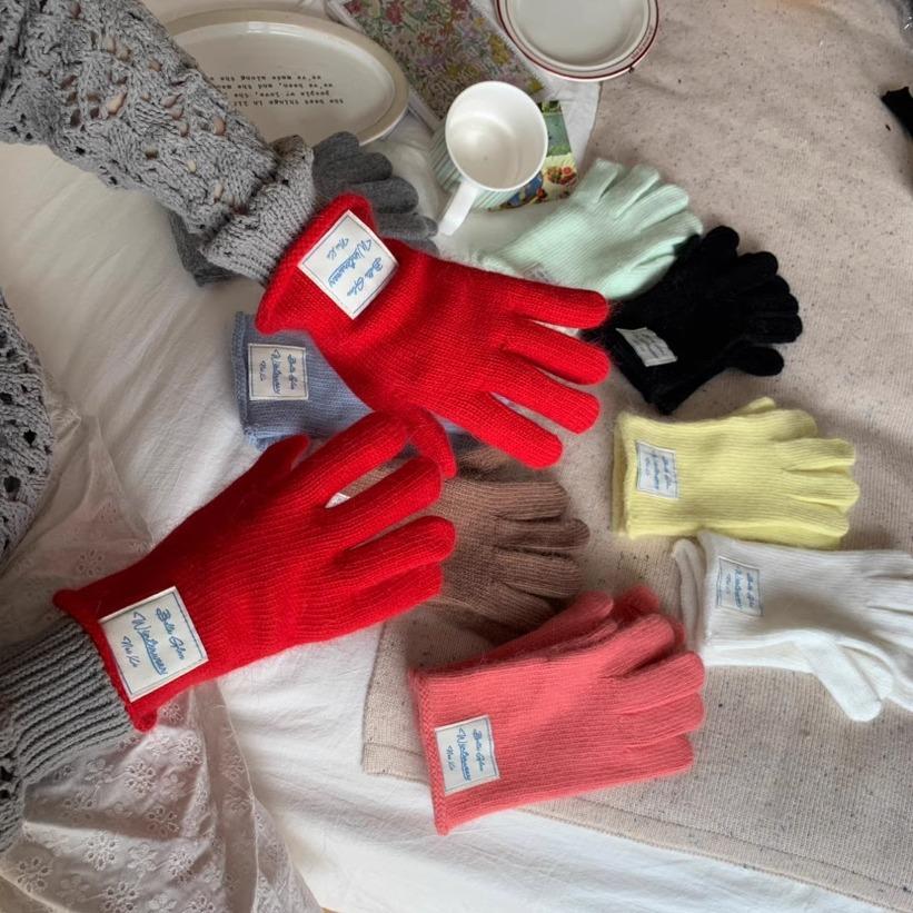 Rabbit Hair Blended Blue Wool Fingerless Gloves Solid Color Fresh Women Korean Autumn and Winter Warm Fingerless Gloves