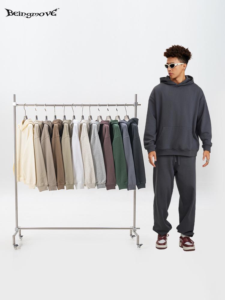 2025 Autumn Men's Basic Heavyweight Terry Cloth Hoodie - Trendy American Brand, Solid Colors, Unisex Design.