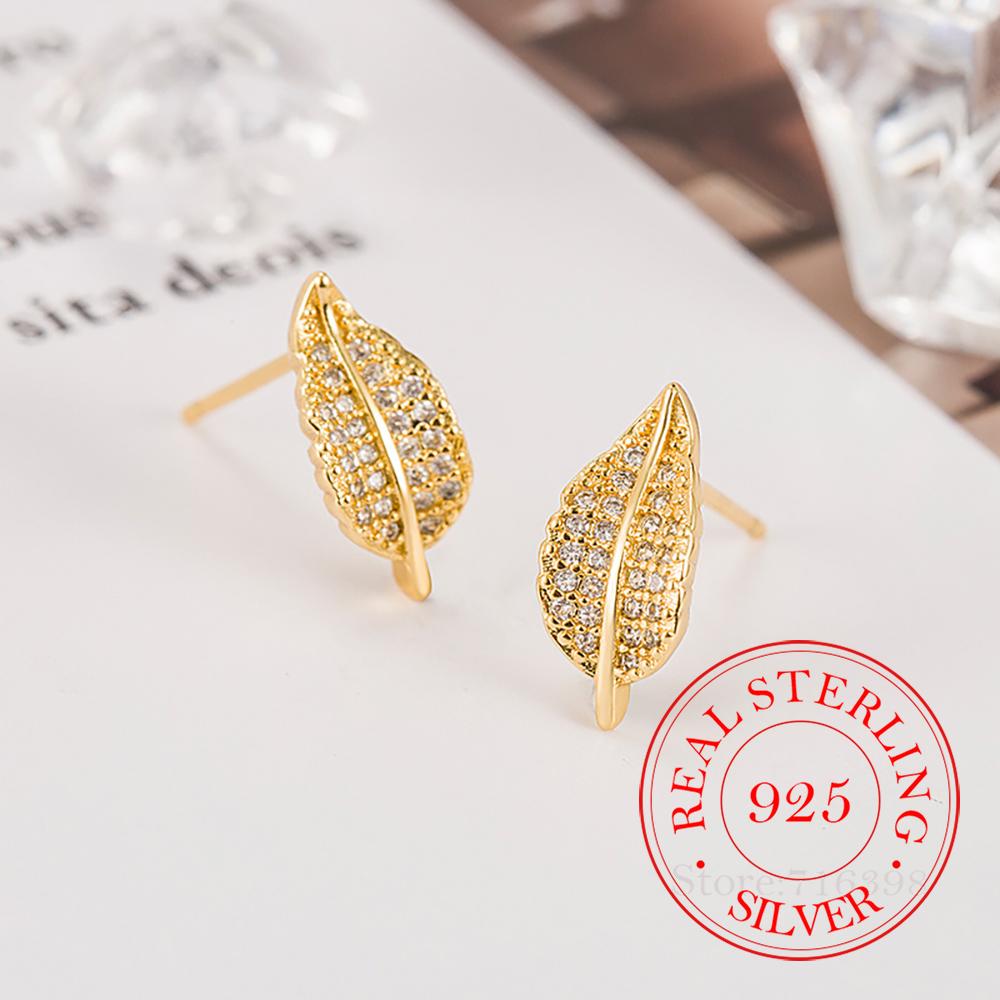 Luxury 925 Sterling Silver Super Shinning Cubic Zirconia Leaves Stud Earrings for Women Korean Style Wedding Fashion Jewelry