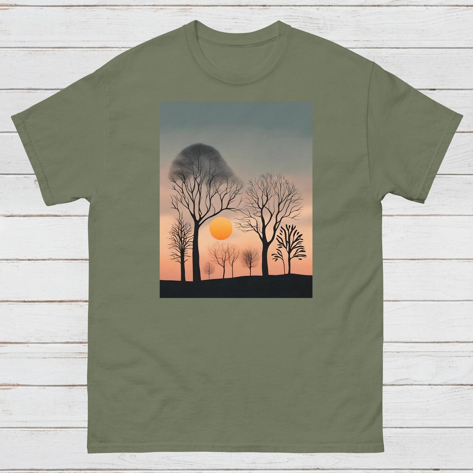Sunrise Tree Silhouette T-Shirt - Nature Inspired Unisex Tee L
