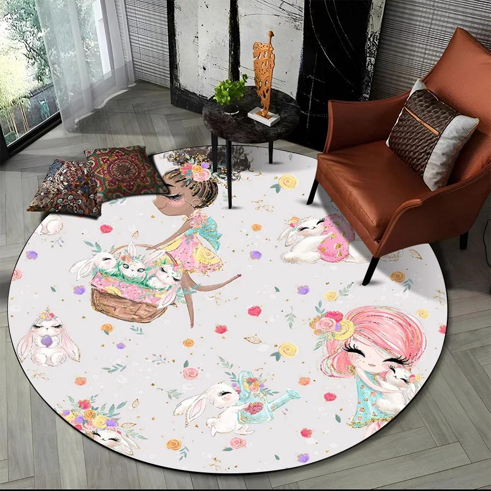 Cartoon Ballet Girl Round Carpet Fairy Ballerina Unicorn Rug for Living Room Bedroom Child Room Decor Doormat Non-slip Floor Mat