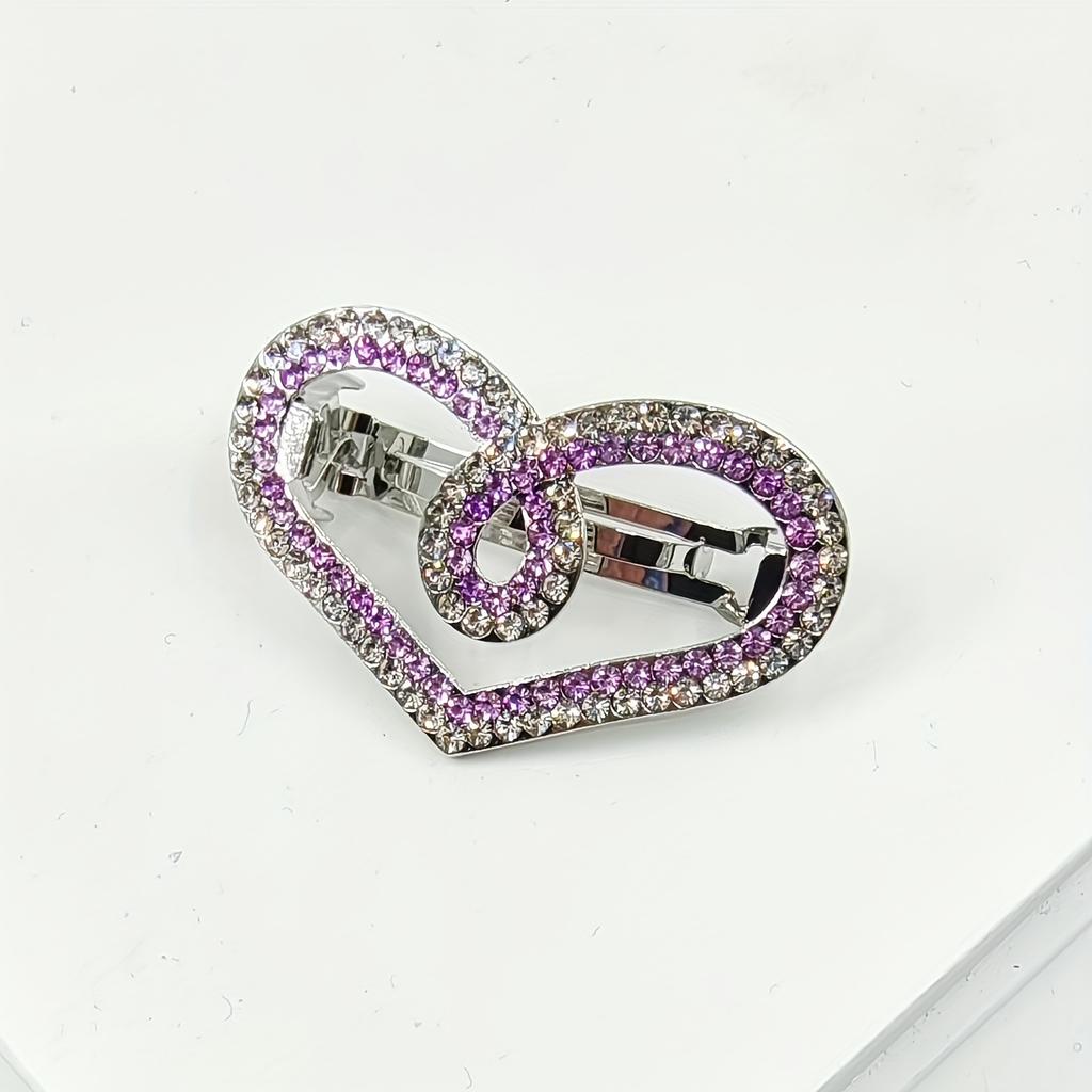 Rhinestone Hollow Heart Hair Clip with Spring for Small Half-Up Hairstyles and Back of the Head Accessories