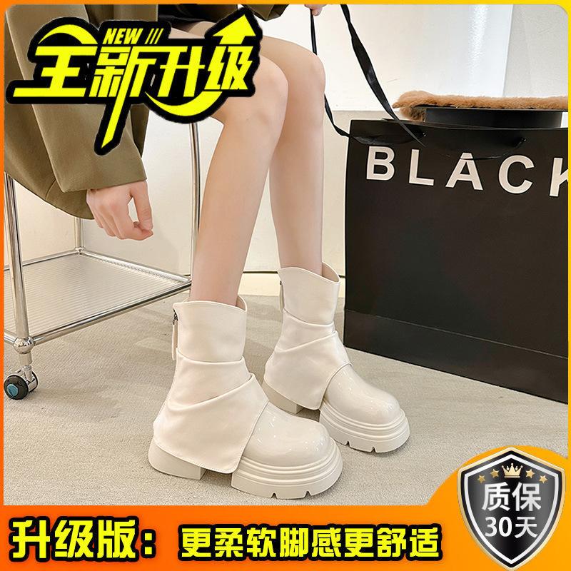 Thick-soled versatile black short boots women's spring and autumn single boots new high-end fashion boots