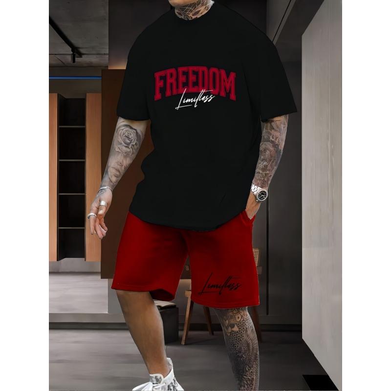 

Men s short-sleeved T-shirt and drawstring shorts 2-piece casual sports regular top and trousers suit spring and summer suit XL