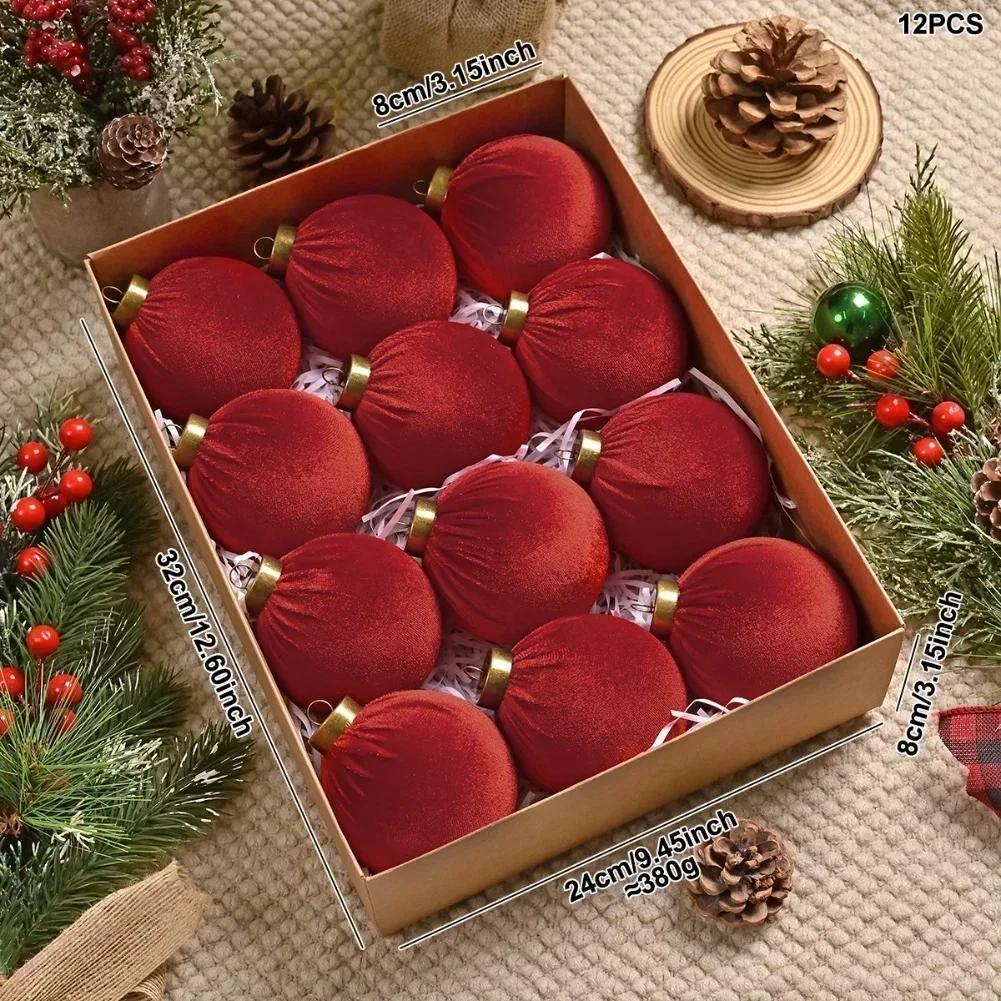 12-pack Of Velvet Christmas Tree Ball Holiday Decorations, 3.15-inch Burgundy Christmas Ball Christmas Tree Pendants Decor красный