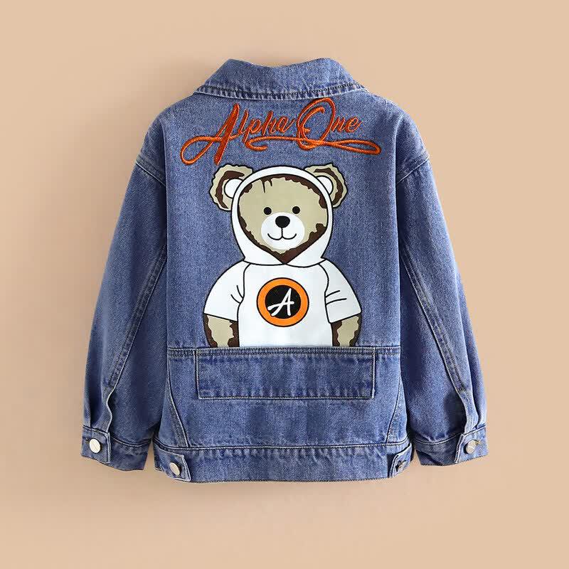 Xiaohu Patty Boys Little Bear Print Denim Jacket 140