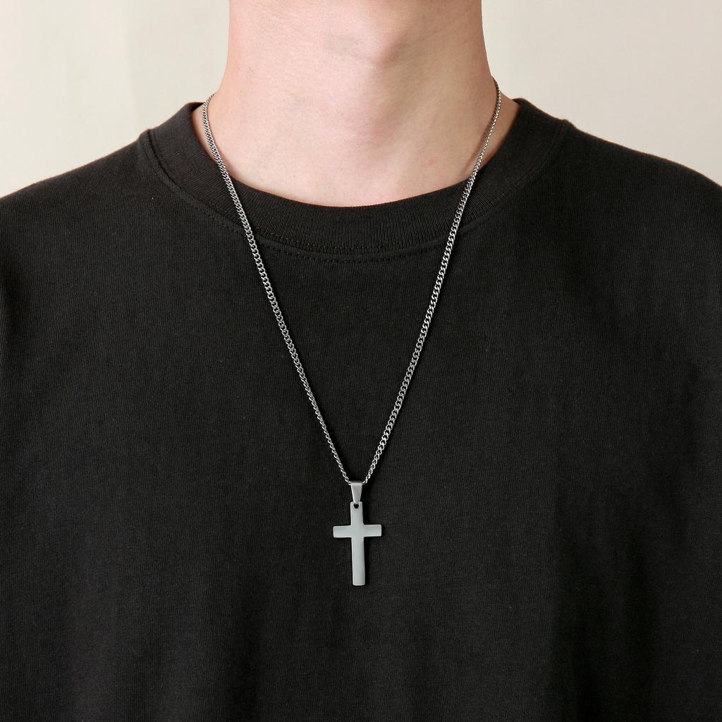 Casual Cross Pendant Necklaces for Men Boys,Waterproof Stainless Steel Pendant Necklaces,Anniversary Birthday Zircon Gifts