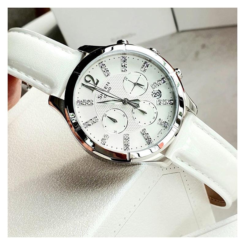 Casio SHEEN Series Simple Swarovski Rhinestone Scale Watch Quartz Movement Genuine Leather Strap Japanese and Korean Watch Women's SHE-5020L-7APR