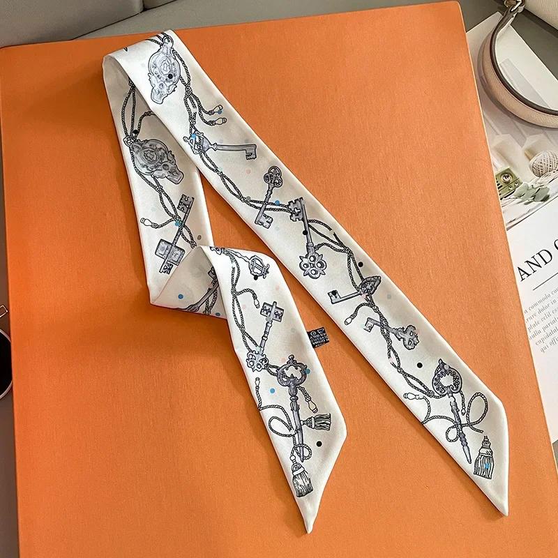 Women Narrow Thin Scarf Horse Print Long Ribbon Scarf Handle Bag Multi-Function Decorative Neckerchief Hair Tie Band