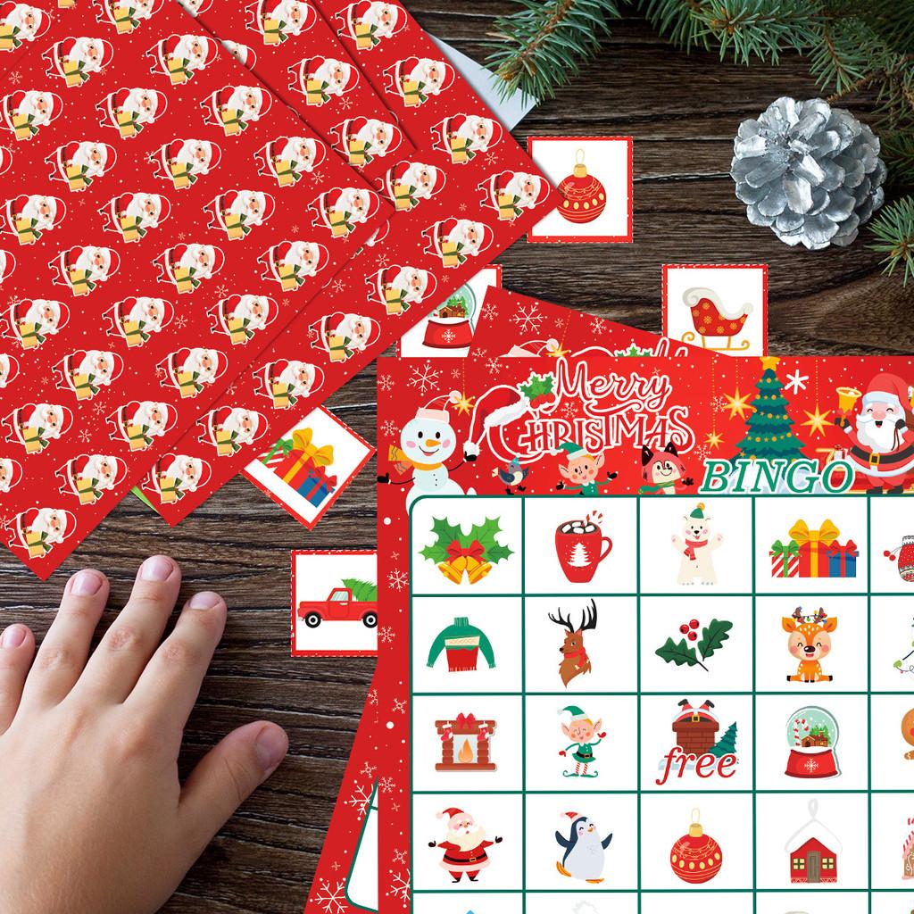 Bingo Christmas Theme Game Santa Snowman Paper Cards Set Family Holiday Fun Play